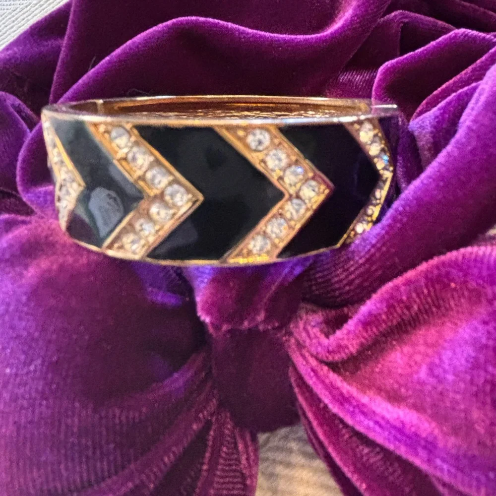 Ann Taylor Black Cuff Bracelet Silver Black Art Deco